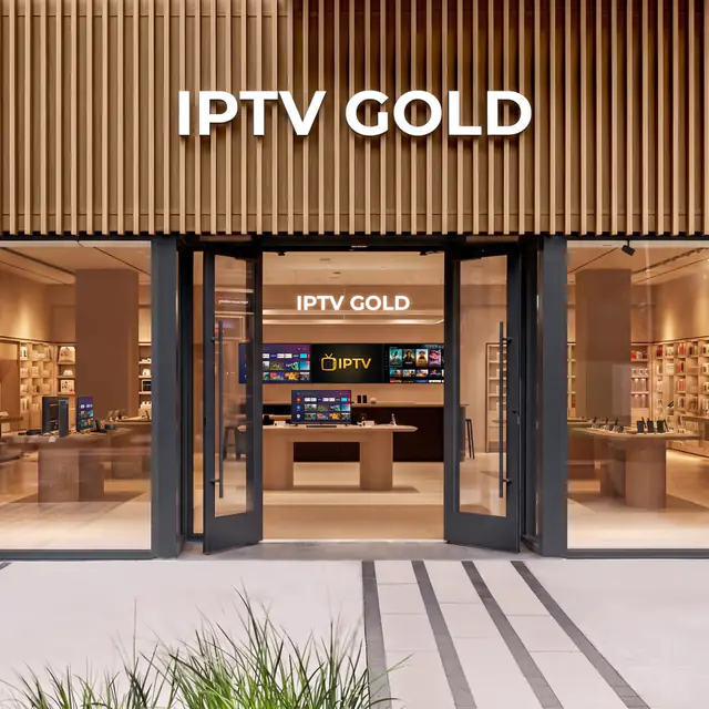 Illustration of an IPTV Gold storefront with TVs showing the IPTV Canada channel guide